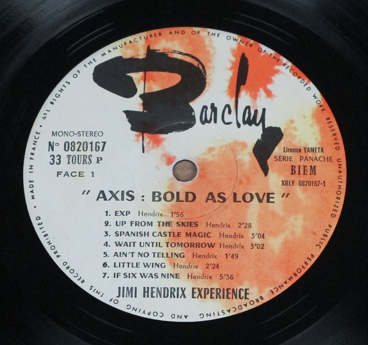 High Resolution Photo of JIMI HENDRIX  AXIS BOLD AS LOVE FRANCE BARCLAY PANACHE 